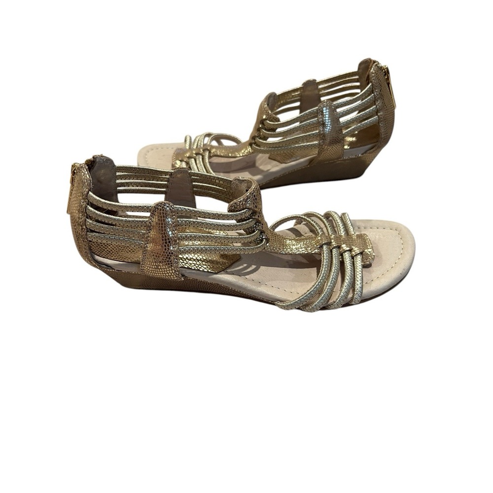 Donald J Pliner Gold Metallic Wedge Leather Strappy Sandals 8 M